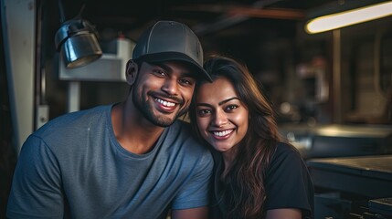 Professional close-up photo of a happy young and smiling Indian couple generative ai