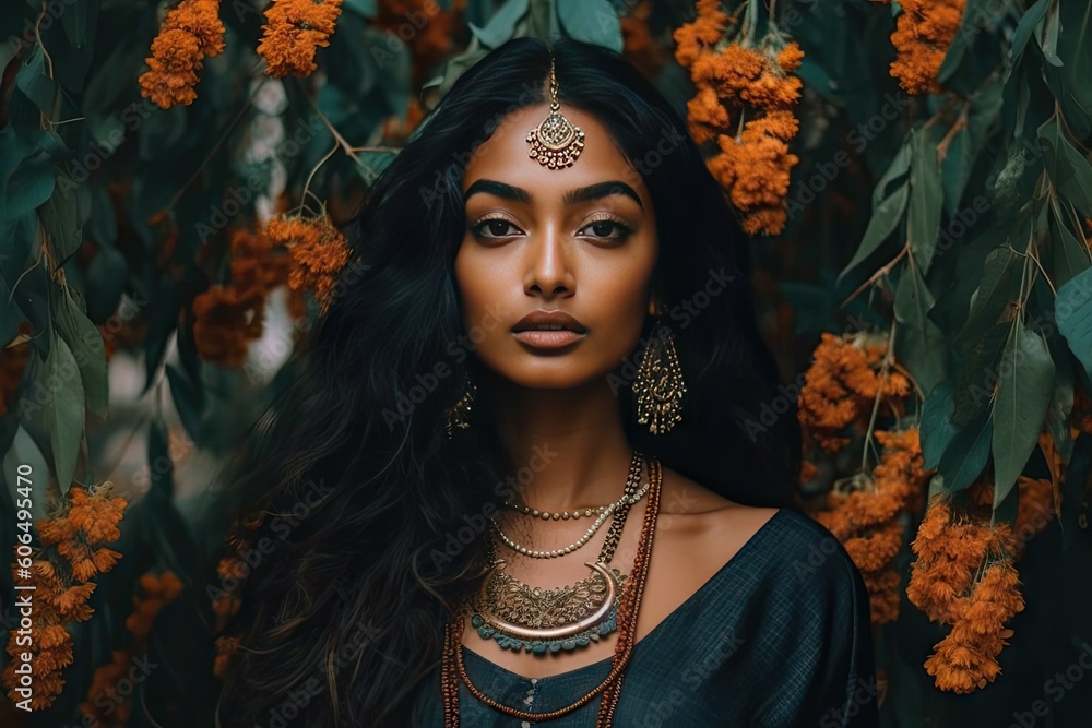 Wall mural The captivating Indian Instagram model effortlessly blends traditional generative ai