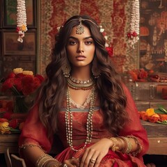 The captivating Indian Instagram model effortlessly blends traditional bride style generative ai