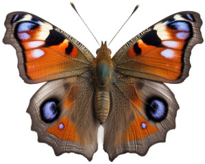 Flying peacock butterfly isolated on a white background as transparent PNG, generative AI animal