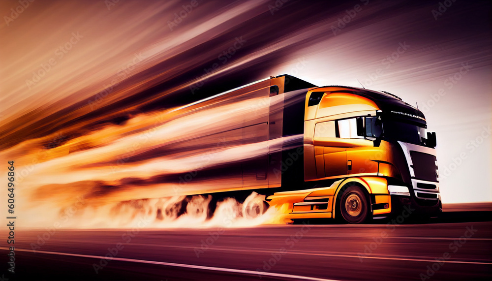 Wall mural super fast truck automobile concept design with fire. luxury speed race truck automotive concept wit