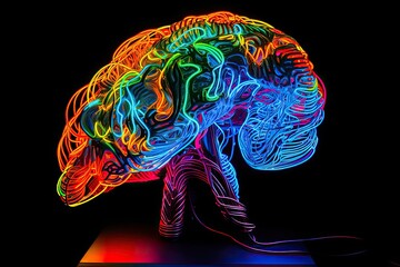 Fototapeta premium Exciting Mind Circuit. Artistic design of the interconnectedness of neural pathways with neon lights or LED strips of intricate patterns resembling neural pathways. AI