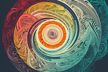 Infinite Nerve Spiral. A spiral-shaped illustration full of intricate, intertwined lines and patterns that represent the infinite nature of the mind, neural connections. AI