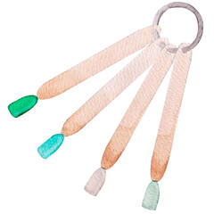 Watercolor element, tester with colors of nail polish isolated on white background. For various beauty products, etc.