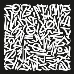 Calligraphy abstract graffiti lettering, grunge gothic design composition, print design.