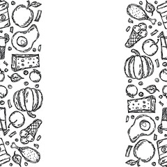 Drawn food background. Doodle food illustration with place for text