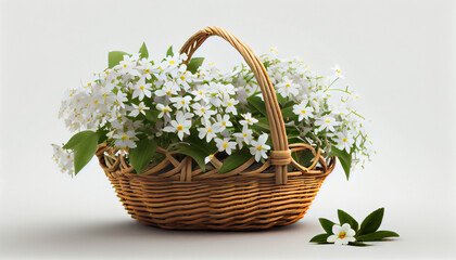 Fototapeta na wymiar White flowers growing in a basket on white background Ai generated image
