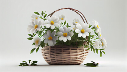 White flowers growing in a basket on white background Ai generated image