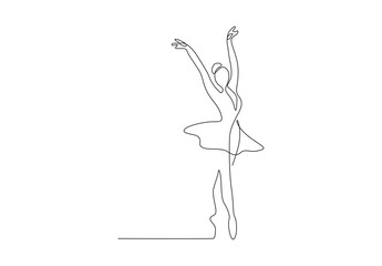 Ballet dancer in continuous line art drawing style. Ballerina black line sketch on white background. Vector illustration. - obrazy, fototapety, plakaty