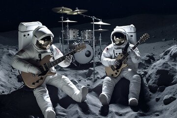Fototapeta na wymiar Musical Astronauts on the Lunar Surface. AI