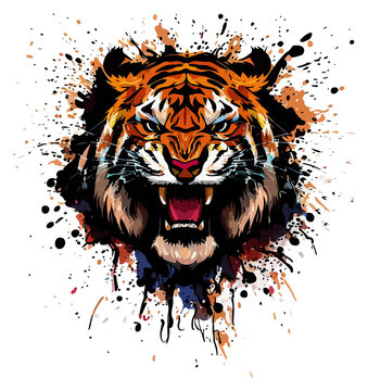 abstract splatter paint artwork powerful presence of a tiger