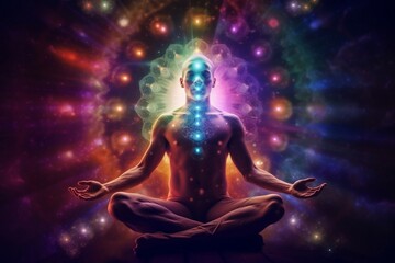 Obraz na płótnie Canvas Exploring Meditation and Spiritual Practice for Consciousness Expansion, Chakra Activation, and Mystical Inspiration. AI