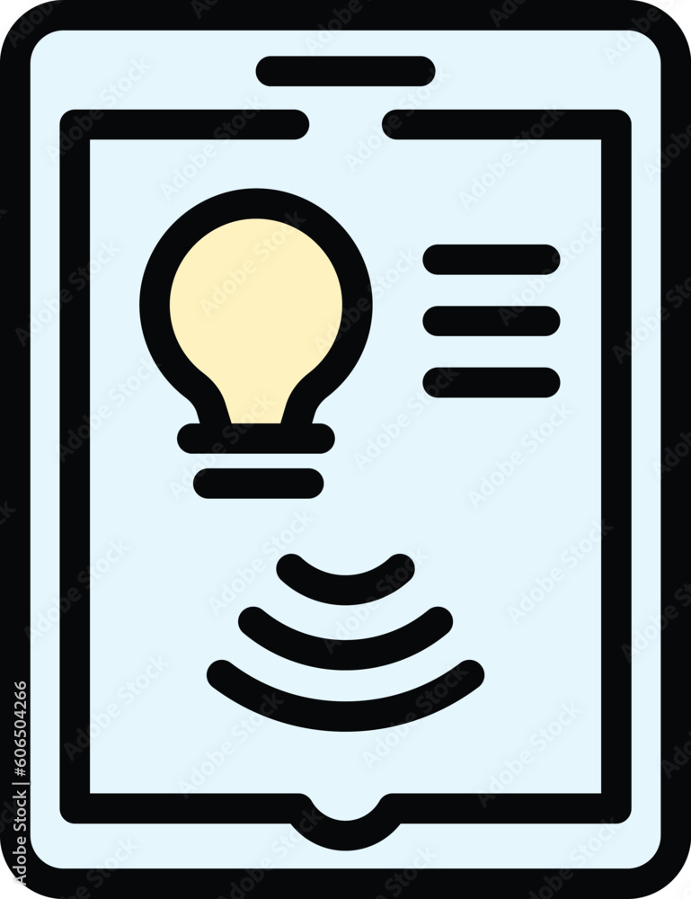 Poster tablet control smart lightbulb icon. outline tablet control smart lightbulb vector icon for web desi