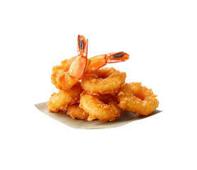 Shrimps tempura placed on a transparent background