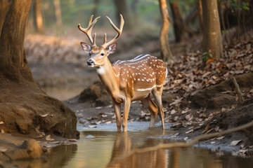 Axis deer axis axis cylonensis or Ceylon in natural habitat, Generative ai