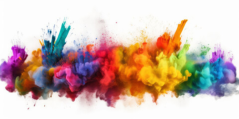Fototapeta na wymiar Explosion of colored powder on white background, Generative ai