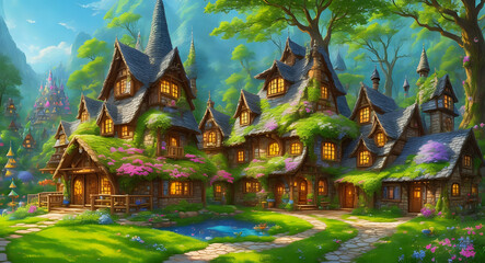  Enchanting Escapes: Discover the Magic World of Beautiful Villages and Natural Homes Amidst Trees and Flowers - AI GENERATE | MAGIC WORLD | CARTOON WORLD 
