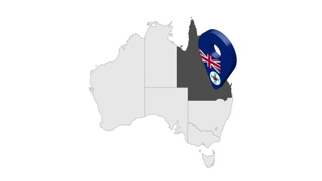 Location State of Queensland on map Australia. 3d South Australia flag map marker location pin. Map of  Australia showing different parts. Animated map States and territories of Australia. 4K.  Video