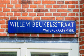Street Sign Willem Beukelsstraat At Amsterdam The Netherlands 17-5-2023