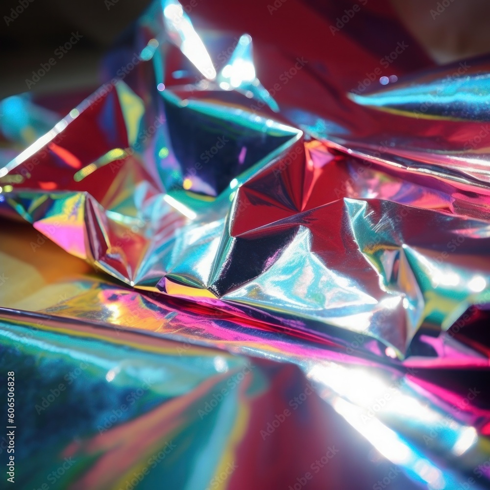 Poster iridescent wavy soft foil textured holographic abstract background. synthwave. ai generative illustr