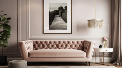Bohemian InteriorBohemian Interior Design Style living room in pastel colors mock-up with frame for picture Design Style living room in pastel colors mock-up with frame for picture generative ai