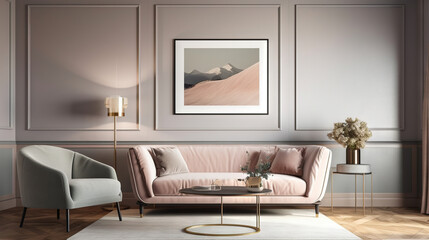 Bohemian InteriorBohemian Interior Design Style living room in pastel colors mock-up with frame for picture Design Style living room in pastel colors mock-up with frame for picture generative ai