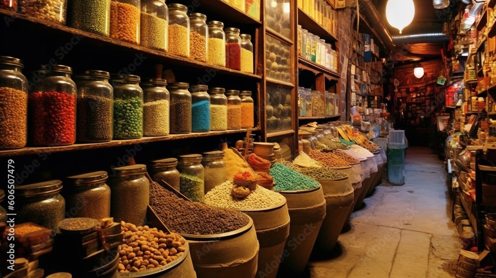 Poster a store filled with lots of different types of spices