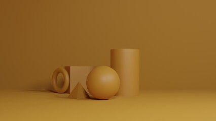 geometric shapes on orange background,3d render