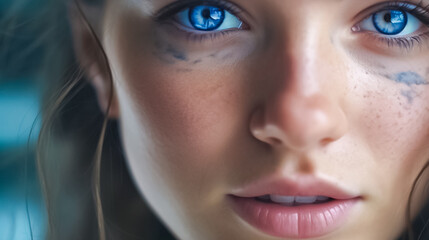 Fototapeta premium Captivating macro shot of a woman's beautiful eye, revealing intricate details and enchanting colors. generative AI.