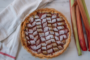 Traditional home made French rhubarb tart cake