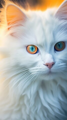 A close up of a white cat with blue eyes. Generative AI.