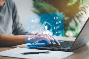 Human Resources HR management Recruitment Employment Headhunting Concept. Business women use laptop...