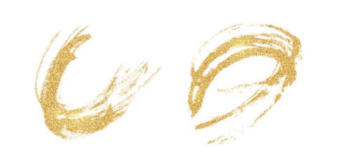 Vector gold paint smears set. Glitter elements on white background.