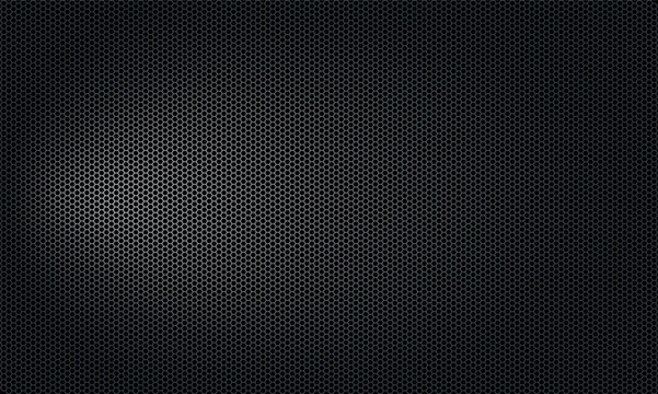 Carbon fibre texture background, New Technology abstract, vector illustration. Hexagon dark background. Black honeycomb abstract metal grid pattern technology wallpaper with light spots from lamps