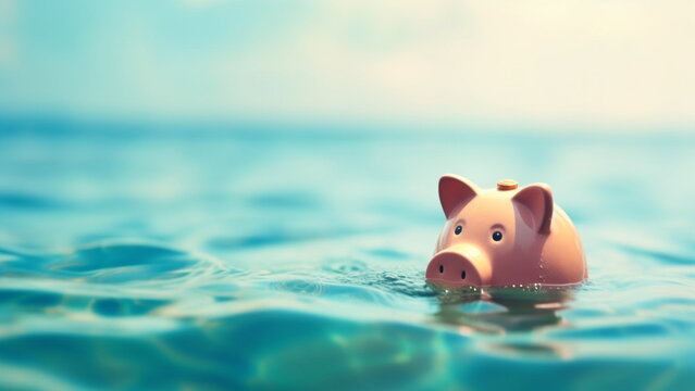 pink piggy bank sinking in water with Generative AI.