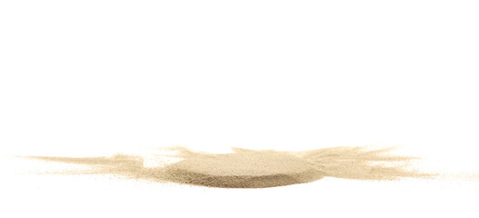 Fototapeta na wymiar Pile desert sand scattered isolated on white, side view