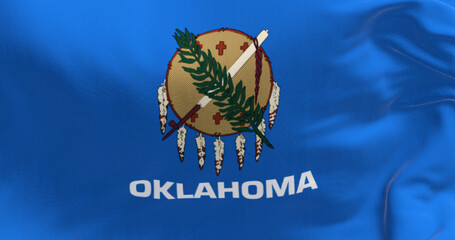 Close up view of the Oklahoma state flag waving