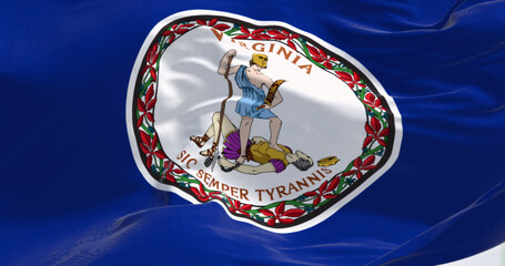 Close-up of Virginia state flag waving in the wind