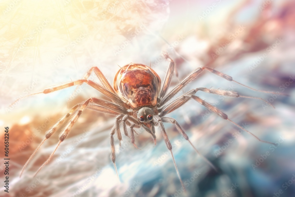 Poster a close up of a spider on a tree branch. generative ai image.