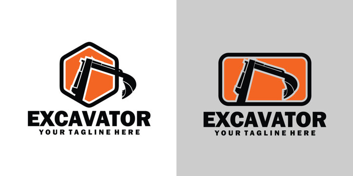The excavator machine construction logo. Excavators construction machinery logo vector image.