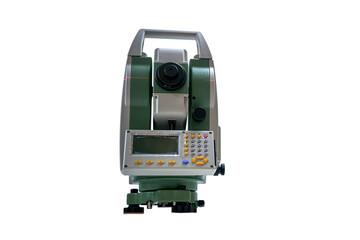 Measuring geodetic instrument for engineering works and topographic survey, isolated on white...