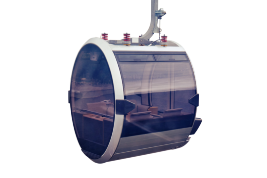 Cable car cabin on cableway above Moscow river in Luzhniki, isolated on a white background