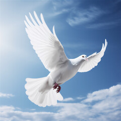 Obraz premium Flying white dove as a symbol of freedom. AI generated content