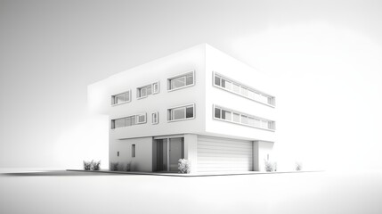 3D illustration, architecture, modern style two storey house, white, with color accents, ,rendering on isolated white  background