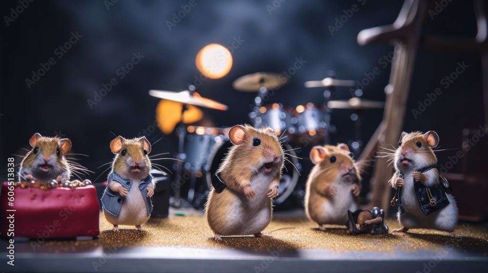 Poster a group of mice standing next to each other. generative ai image.