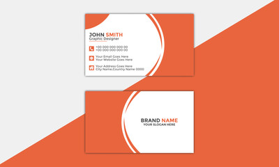 Modern Corporate and Creative Business Card Design Template Double-Sided Horizontal Name Card Simple and Clean Orange White and Black Visiting Card Vector Illustration Colorful Gradient Nice Design
