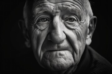 Fototapeta na wymiar A black and white photo of an old man. Generative AI image.