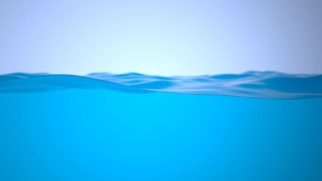 Water Surface Waving Close-up . Pure Blue Water Flowing in Slow Motion Looped 3d Animation.