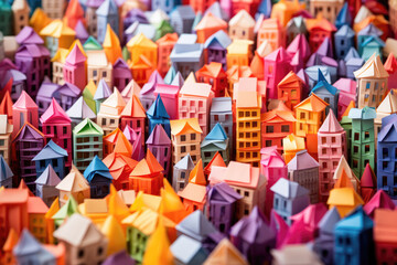 a cityscape made entirely out of colorful origami - Generative AI