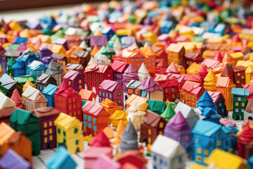 Fototapeta na wymiar a cityscape made entirely out of colorful origami - Generative AI